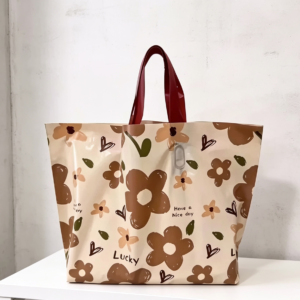 Bolsa con manija diseño flores marrones