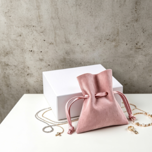 Bolsa para joyas gamuzza de microfibra color rosa