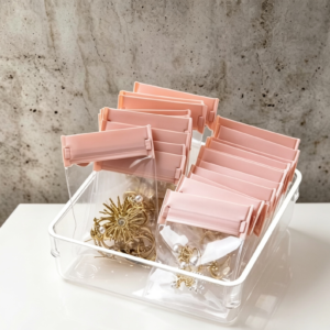 Bolsita transparente con cierre rosa
