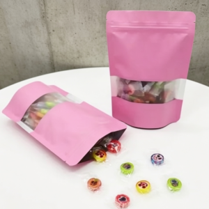 Bolsas doypack rosa con visor
