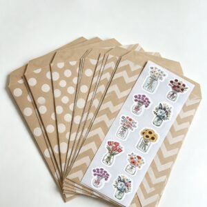 Combo 10 sobres kraft con diseño + 10 sticker